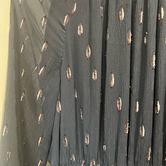 Veronica Beard Holiday Navy Blue Silver Smocked metallic Cocktail Dress Size 4 - Picture 3 of 6